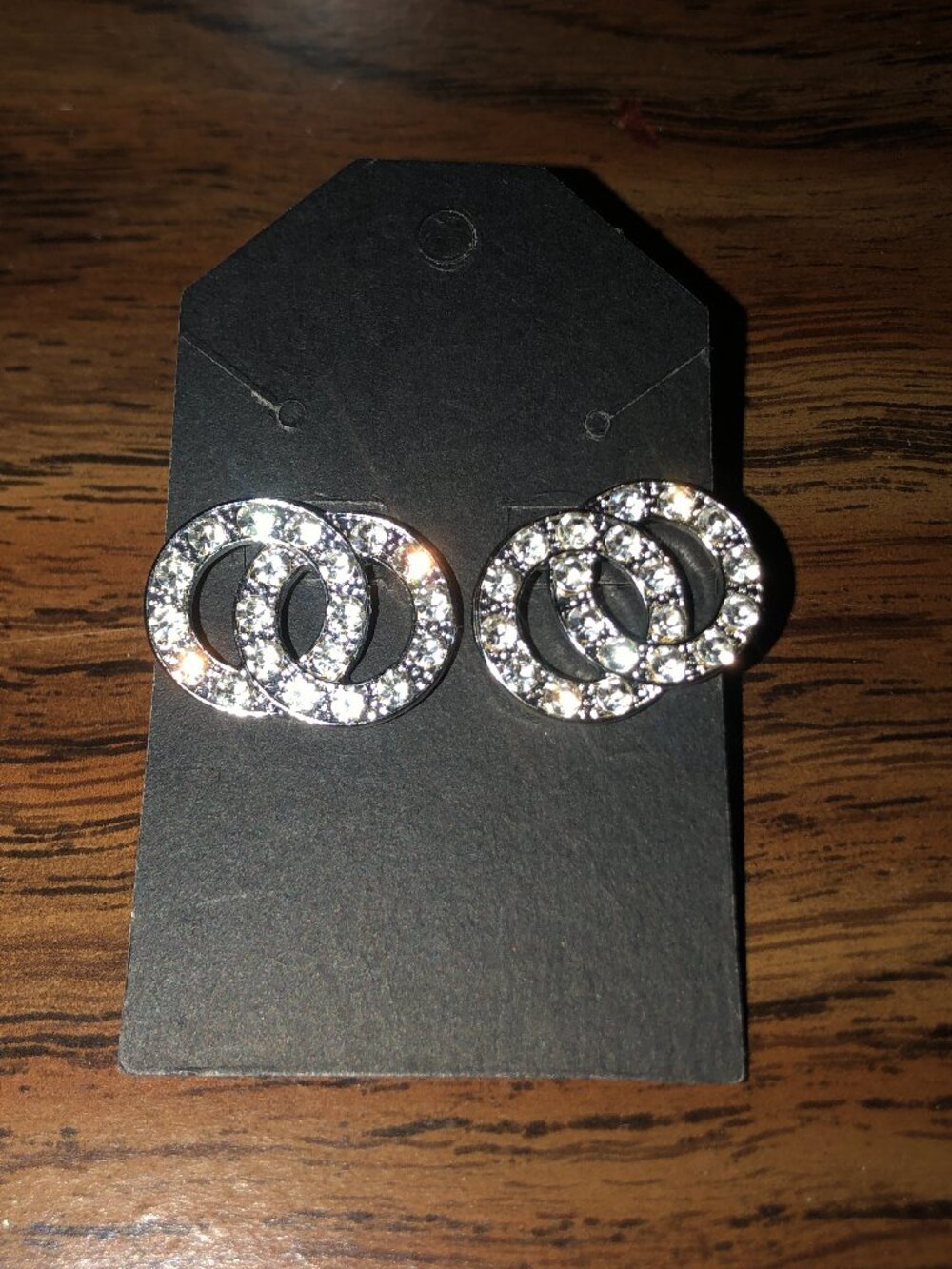NEW Crystal Studded Interlocking Loop Silver-toned Earrings